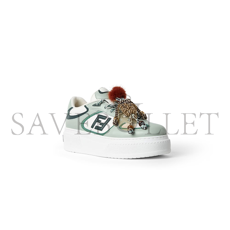 FENDI MATCH LOW TOP PLATFORM SHOES IN GREEN LEATHER 8E8721AY9NF1TO5